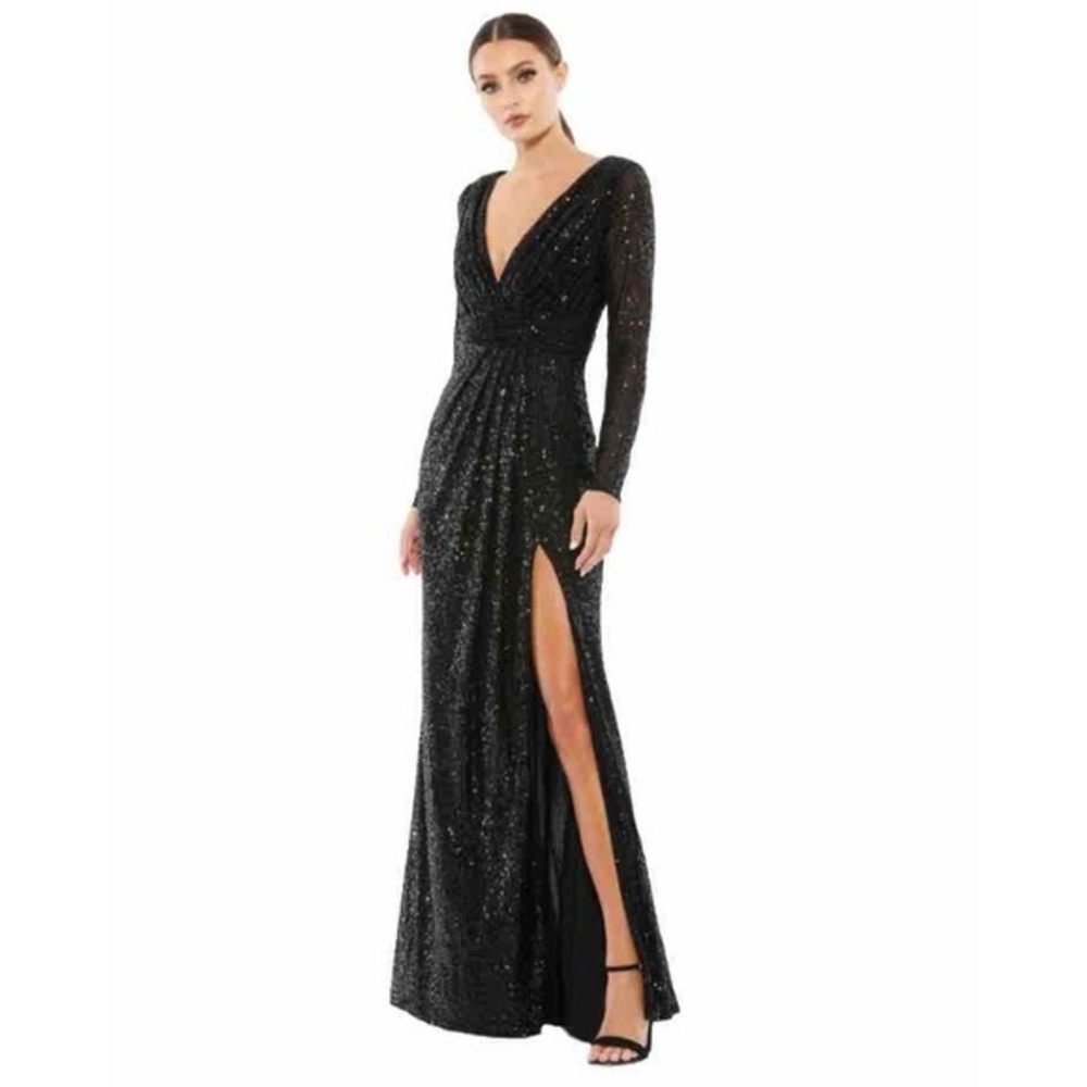 Ieena for Mac Duggal Gown Style 26490 Sequined Black Size 12 New With Tags
